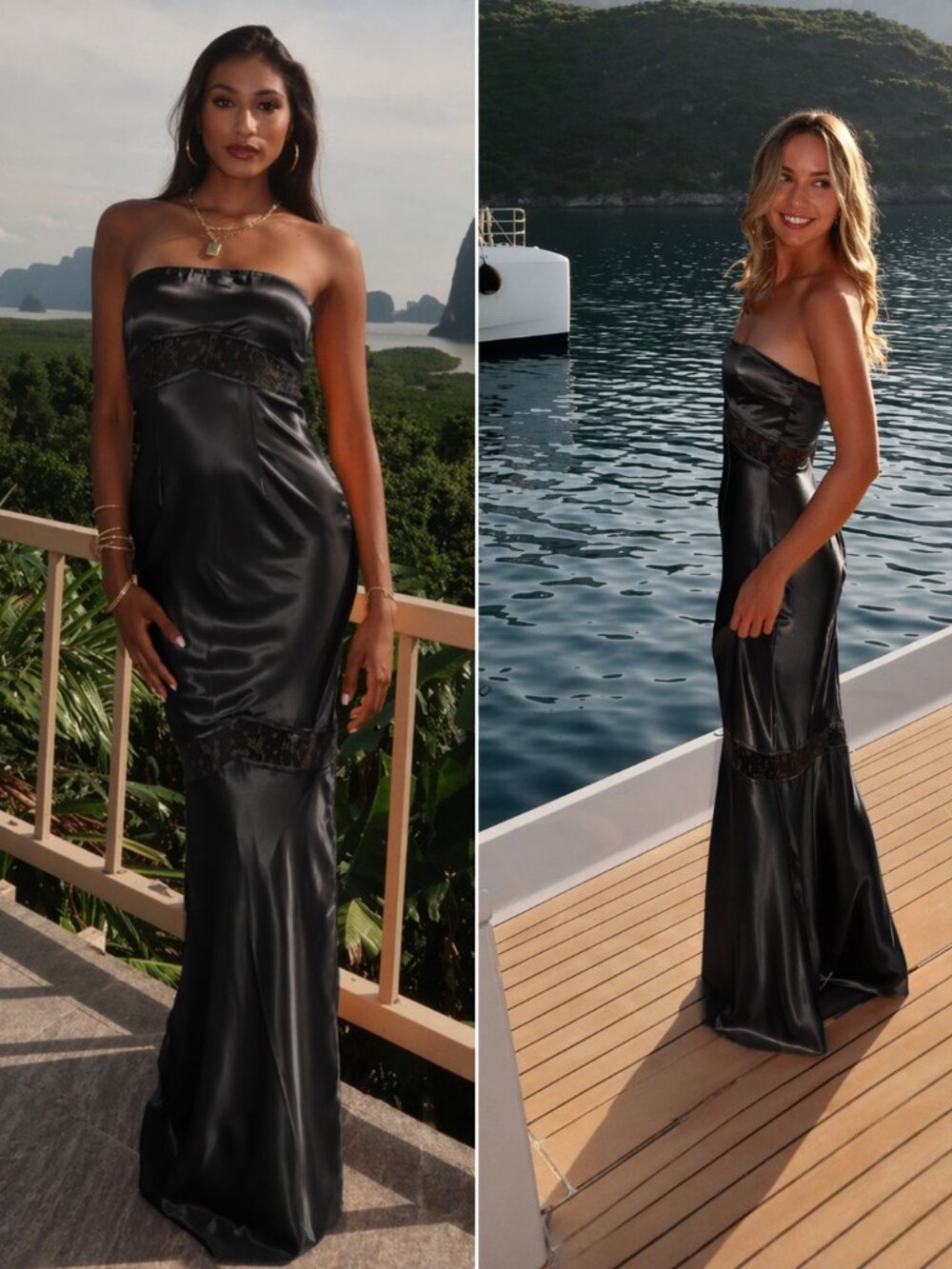 Runaway the Label Melrose Strapless Maxi Dress Satin Lace NWT Black Small / 4